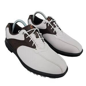 FootJoy GreenJoys 45351 Men's 9M White Brown Spikeless Golf Shoes NWOT Leather